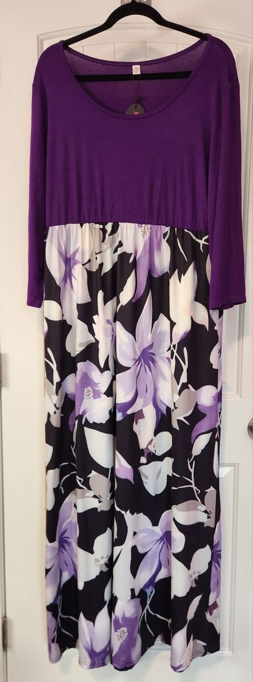 Bluetime NWT Women's XXL Long Sleeve Floral Maxi Dress Empire Waist